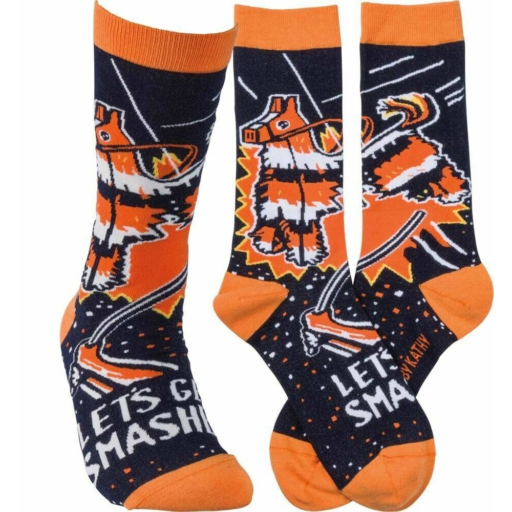 5/$20 Primitives by Kathy Unisex Crew Socks LET'S GET SMASHED w/ Piñata/Pinata